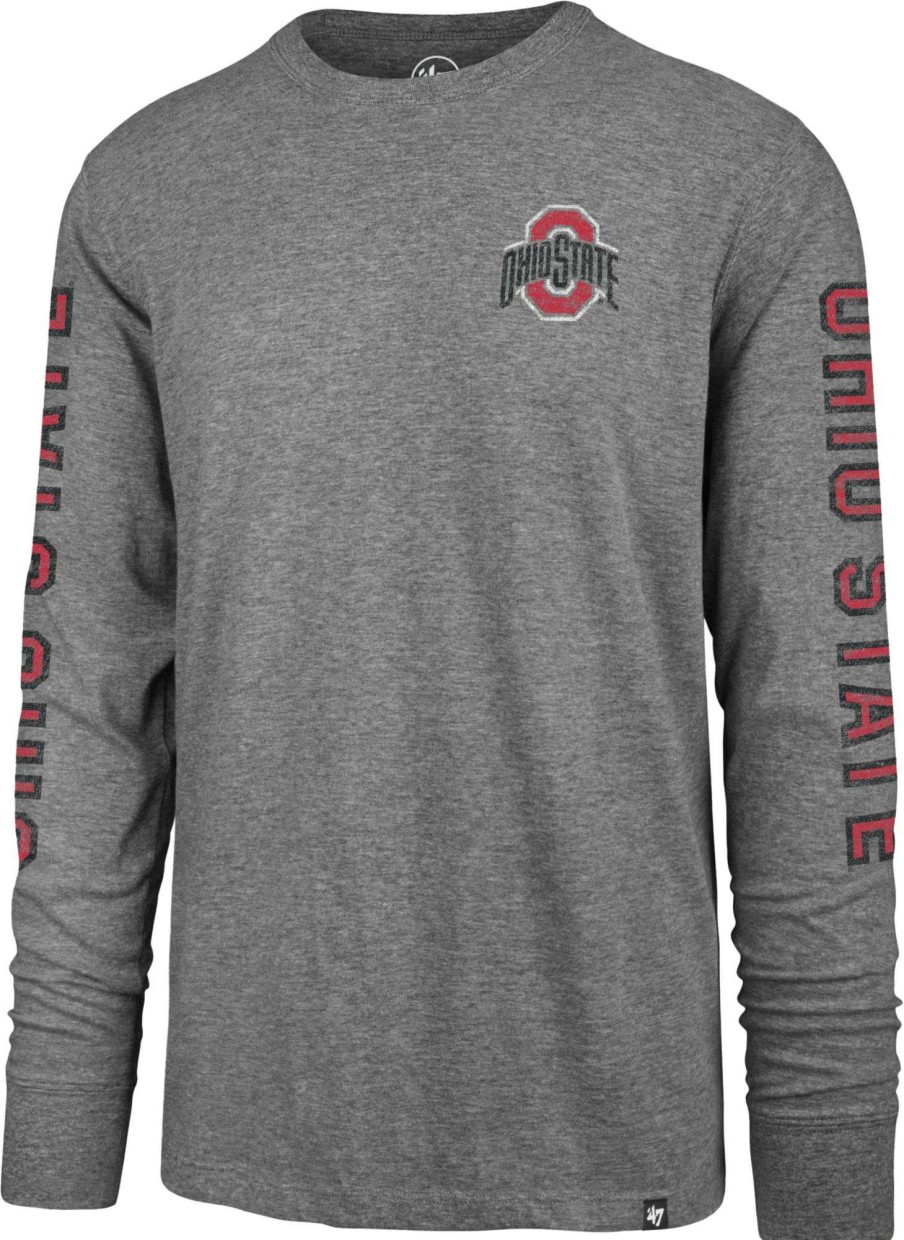 Shirts * | 47 '47 Men'S Ohio State Buckeyes Gray Triple Threat Franklin Long Sleeve T-Shirt