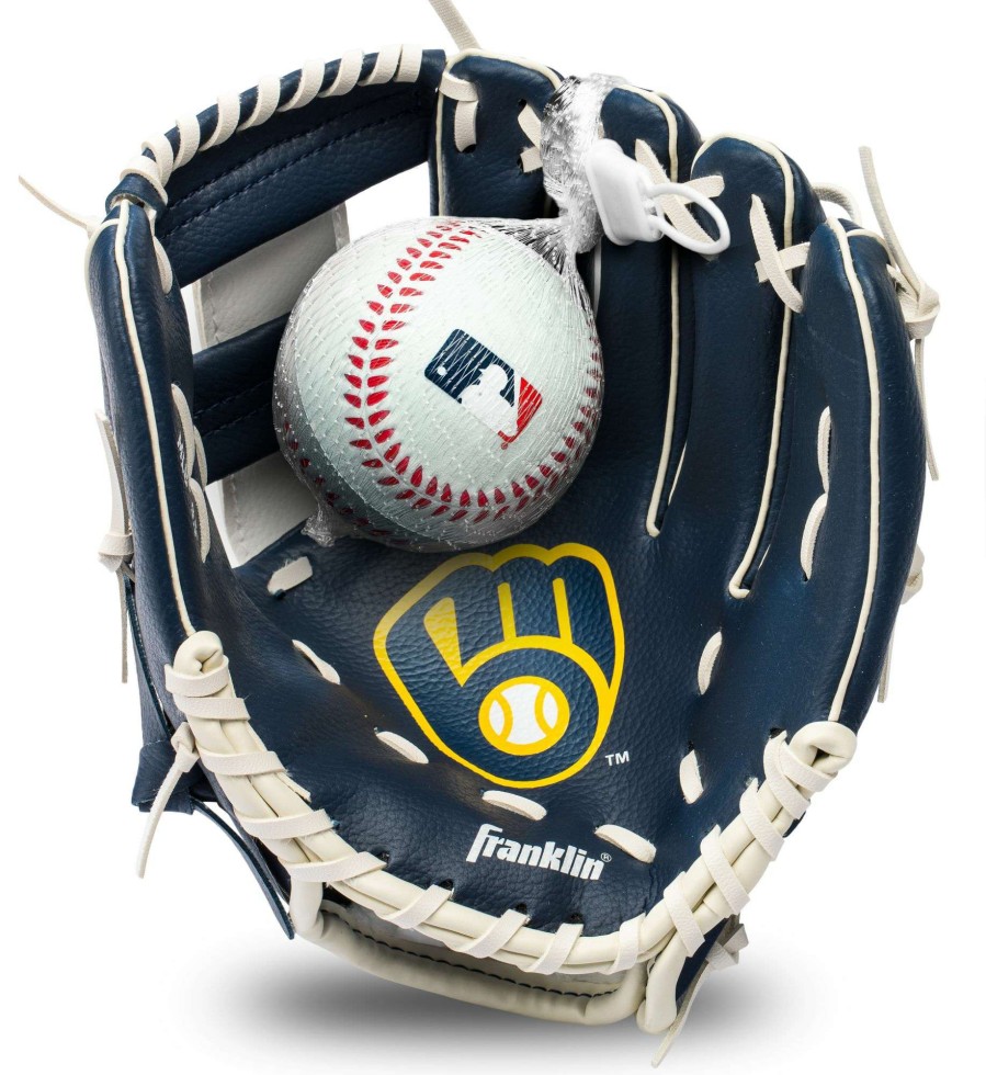 Baseball Gloves * | Franklin Youth Milwaukee Brewers Teeball Glove And Ball Set For Unisex