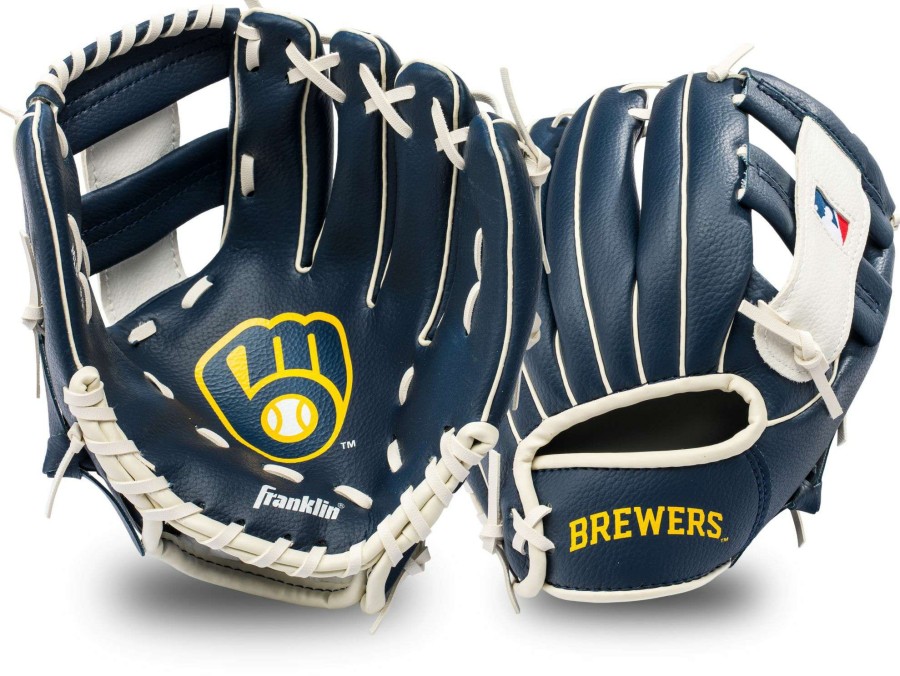 Baseball Gloves * | Franklin Youth Milwaukee Brewers Teeball Glove And Ball Set For Unisex