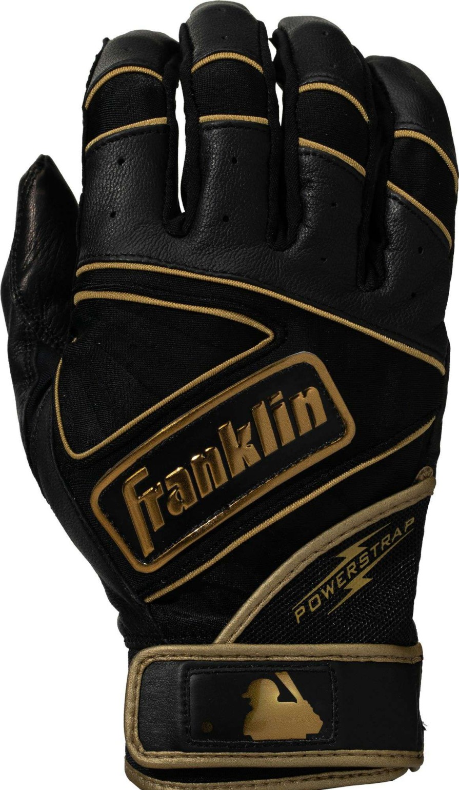 Batting Gloves * | Franklin Adult Powerstrap Batting Gloves For Men Black/Gold